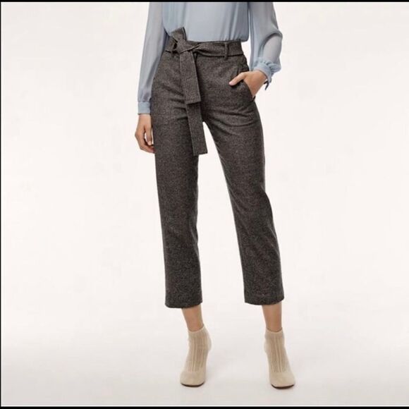 Aritzia-Wilfred Dark Grey Wool Blend Tie Front Ankle Pants (Size:4) - Picture 2 of 13